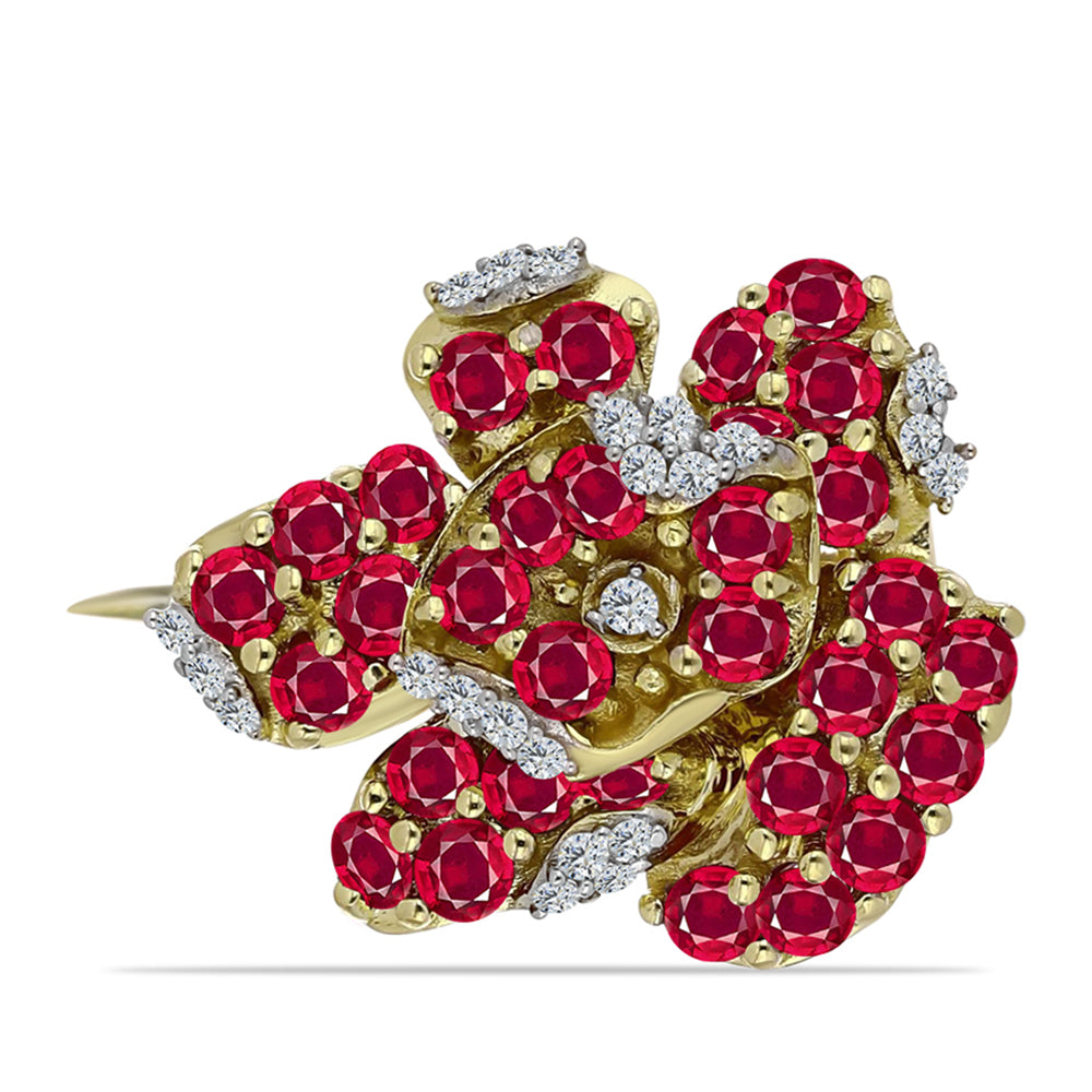 Broszka srebrny pozłacany z malgaskim rubinem i białym topazem