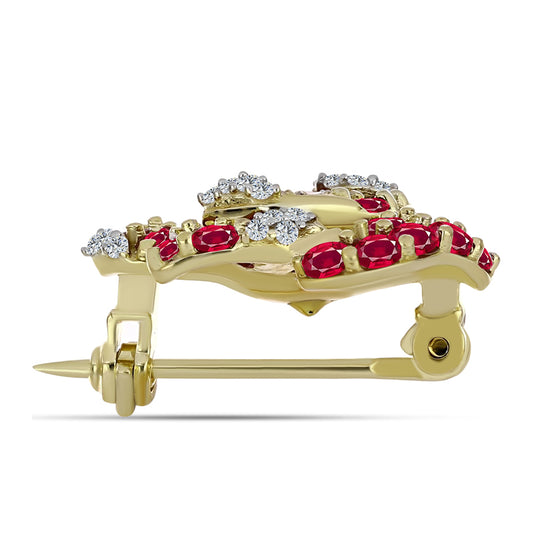 Broszka srebrny pozłacany z malgaskim rubinem i białym topazem