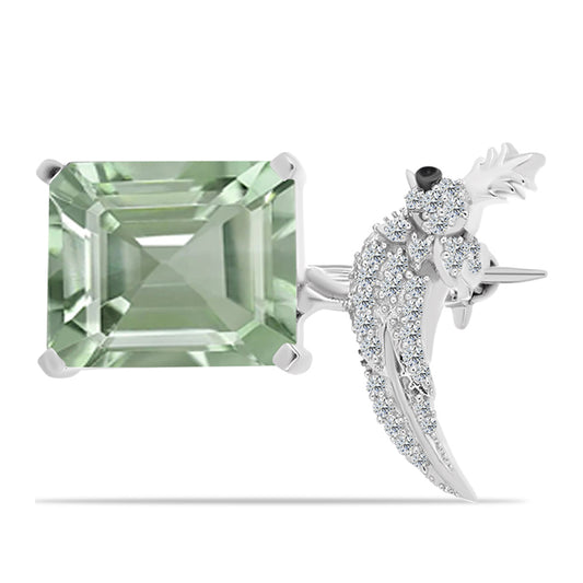 Broszka ze srebra próby 925 z zielonym ametystem i białym topazem