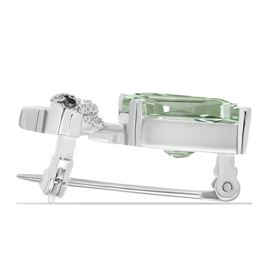 Broszka ze srebra próby 925 z zielonym ametystem i białym topazem