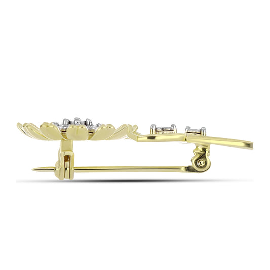 Broszka srebrny pozłacany z białym diamentem