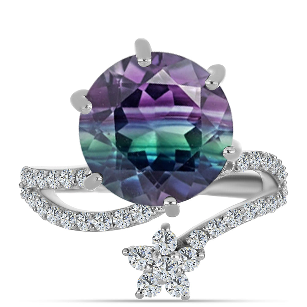 Pierścionek ze srebra próby 925 z fluorytem Zebra i białym topazem