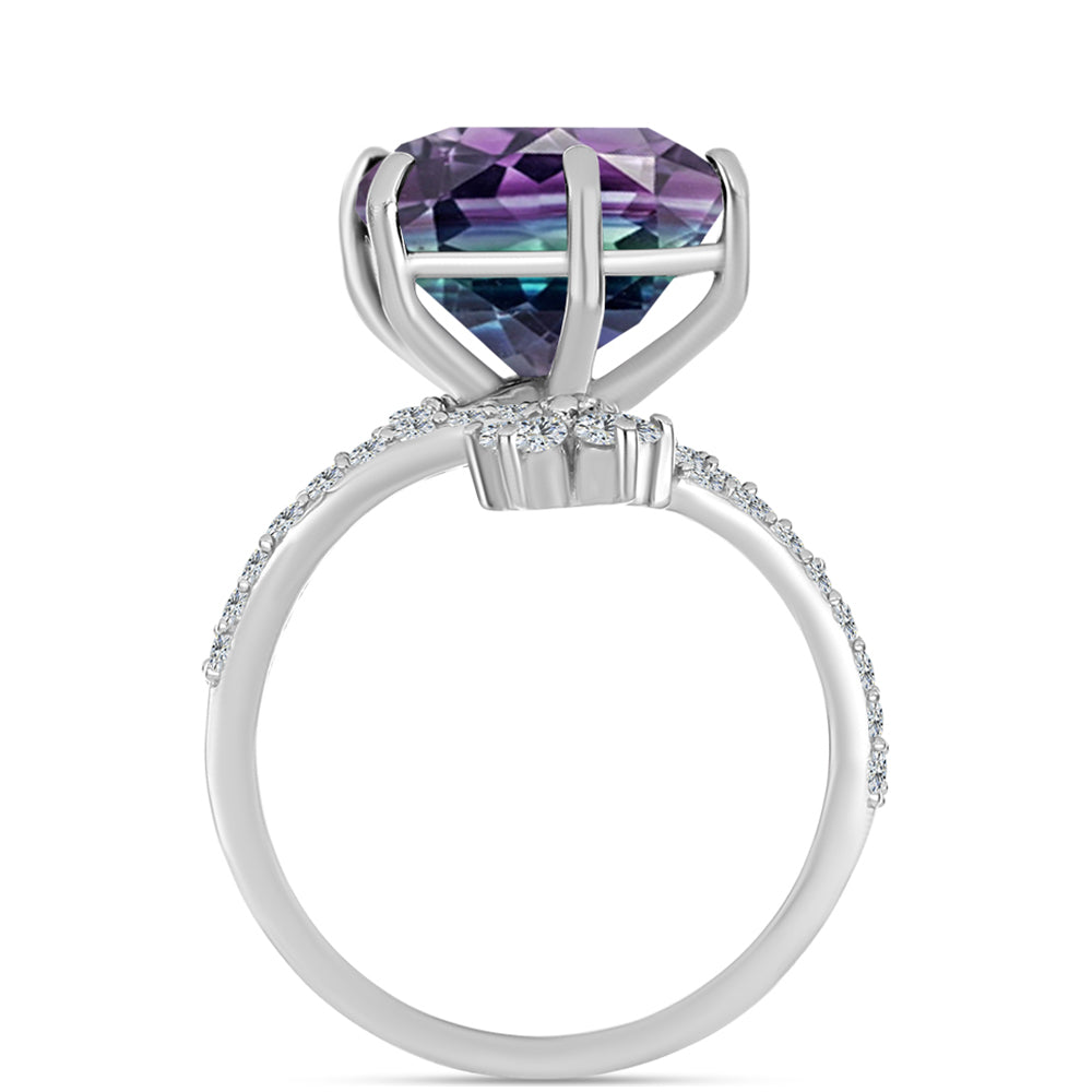 Pierścionek ze srebra próby 925 z fluorytem Zebra i białym topazem 2 