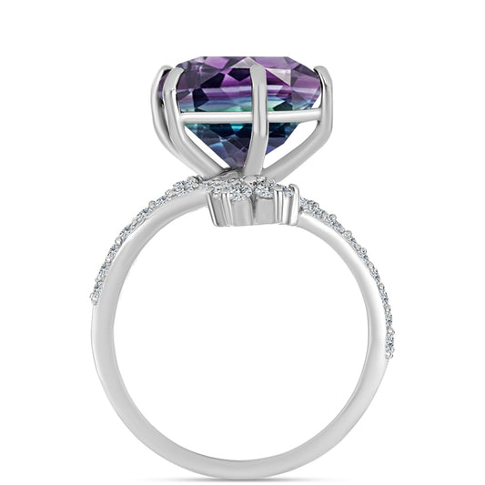 Pierścionek ze srebra próby 925 z fluorytem Zebra i białym topazem