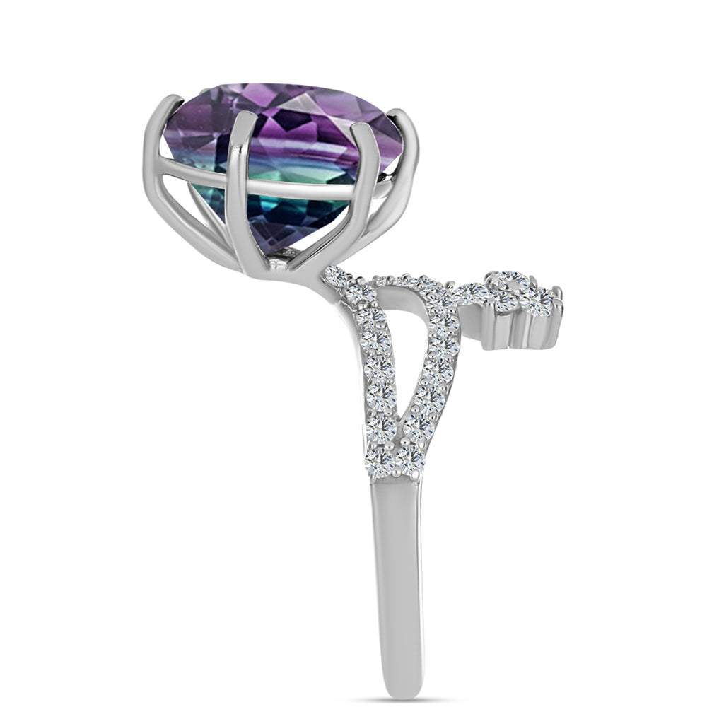 Pierścionek ze srebra próby 925 z fluorytem Zebra i białym topazem