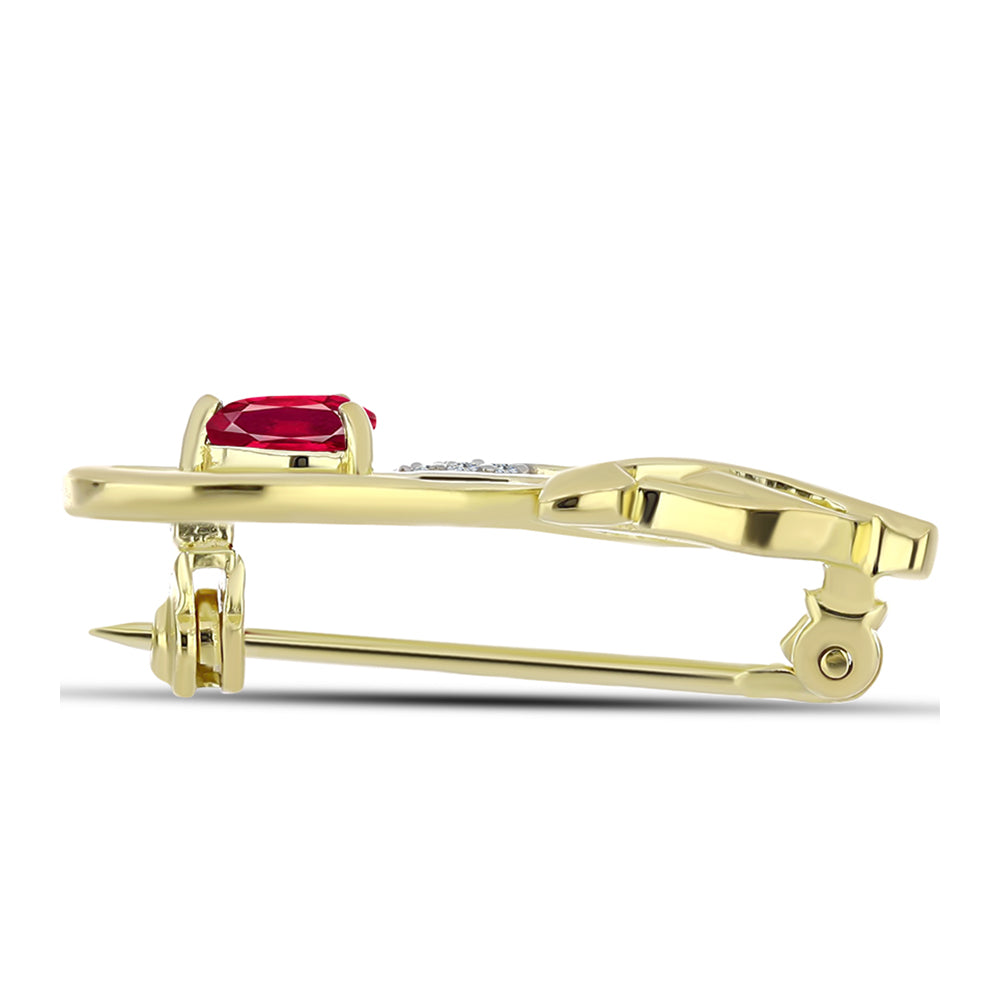 Broszka srebrny pozłacany z malgaskim rubinem i białym topazem 2 