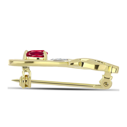 Broszka srebrny pozłacany z malgaskim rubinem i białym topazem