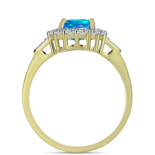 Pierścionek srebrny pozłacany z rajskim opalem etiopskim i białym topazem