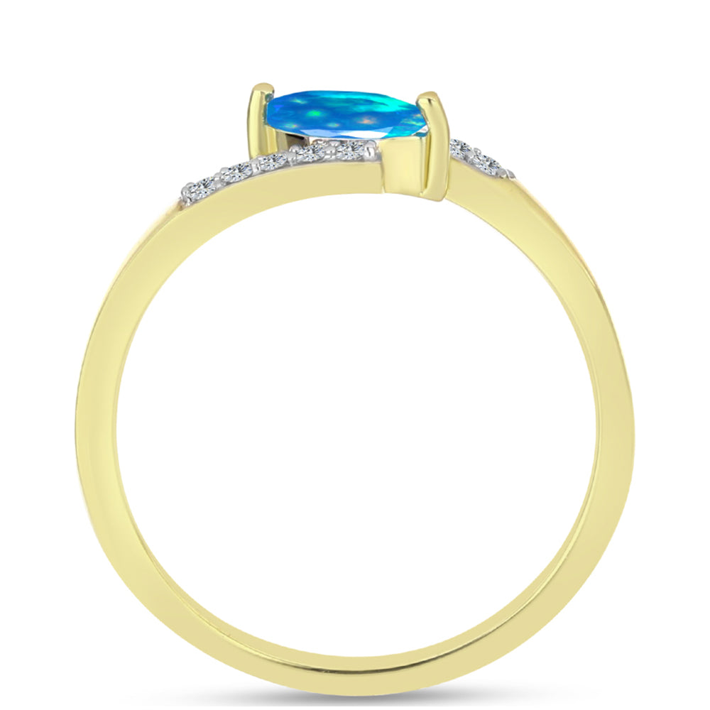 Pierścionek srebrny pozłacany z rajskim opalem etiopskim i białym topazem 2 