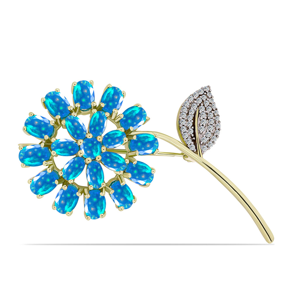 Broszka srebrny pozłacany z rajskim opalem etiopskim i białym topazem 1 