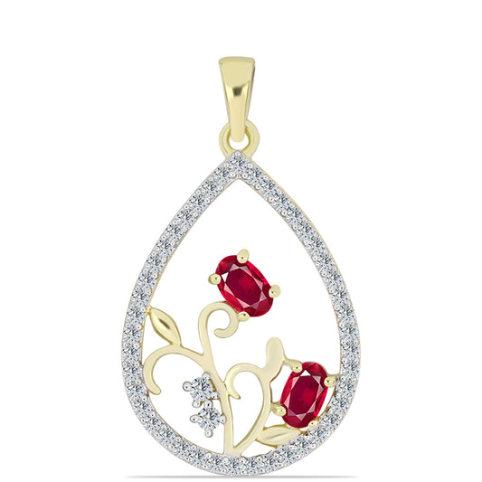Zawieszka srebrna pozłacana z malgaskim rubinem i białym topazem