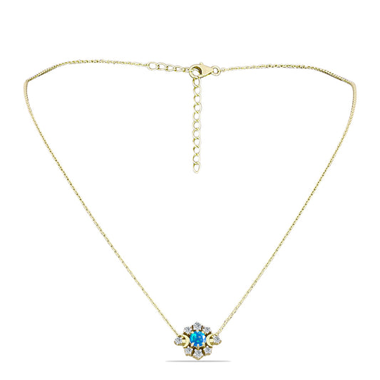 Naszyjnik srebrny pozłacany z rajskim opalem etiopskim i białym topazem