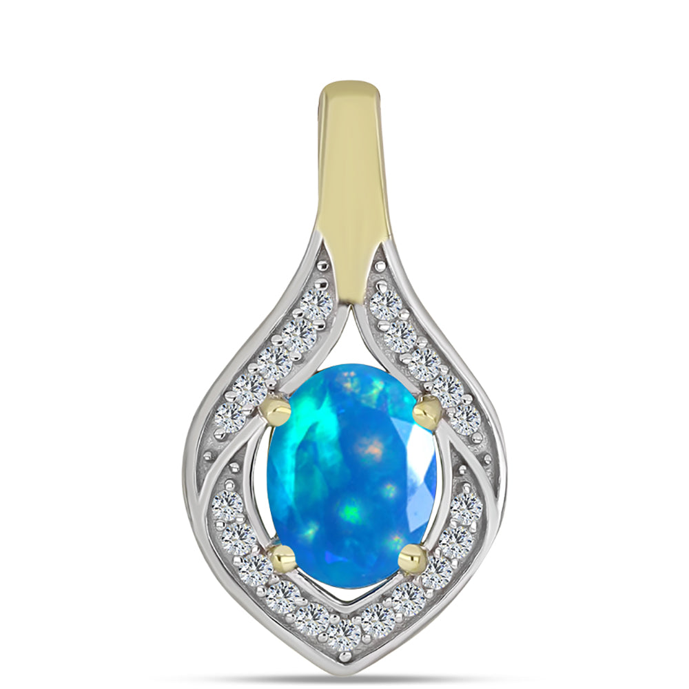 Zawieszka srebrna pozłacana z rajskim opalem etiopskim i białym topazem