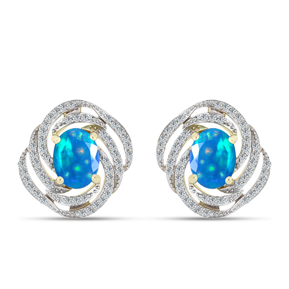 Kolczyki srebrne pozłacane z rajskim opalem etiopskim i białym topazem