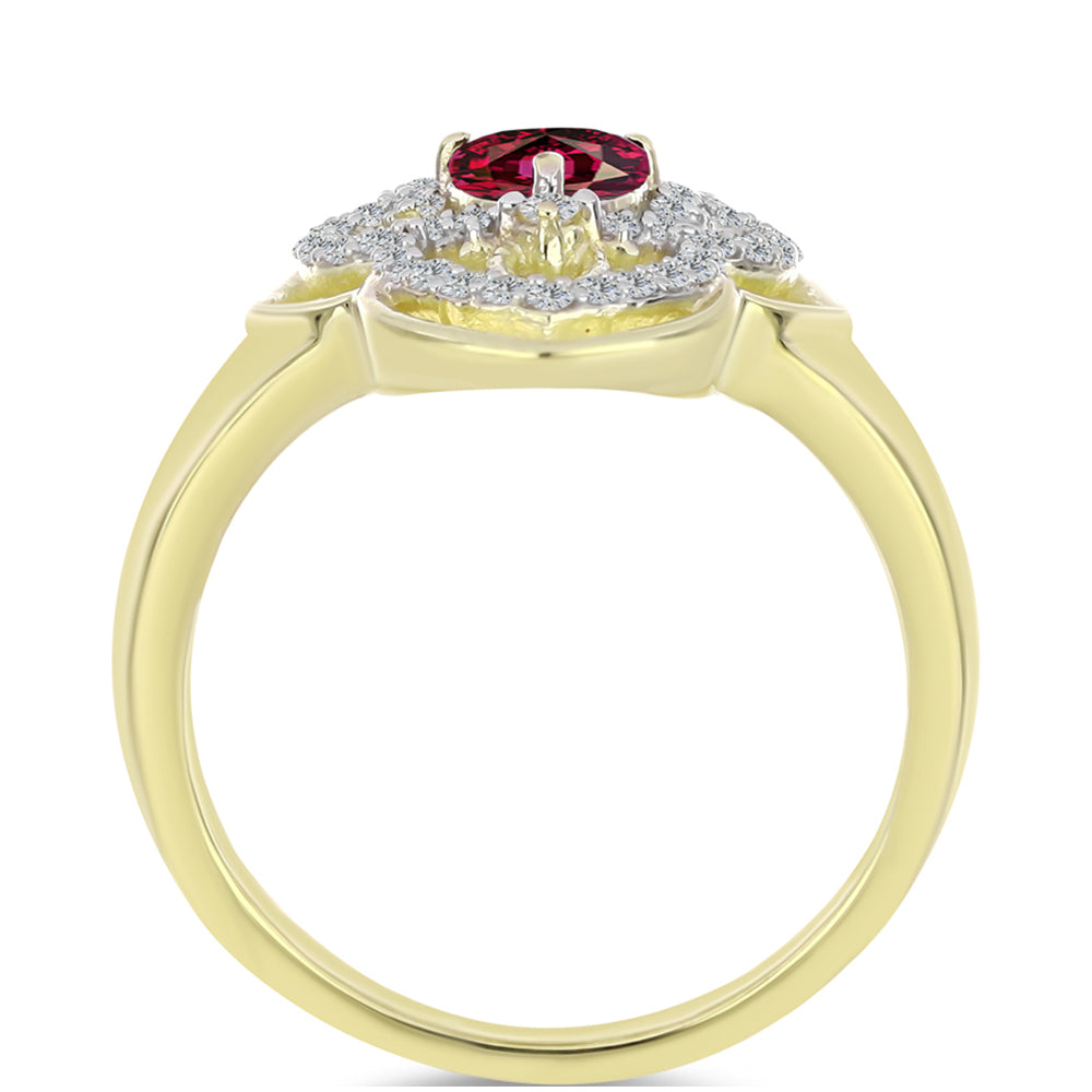 Pierścionek srebrny pozłacany z granatem rodolitem i białym topazem