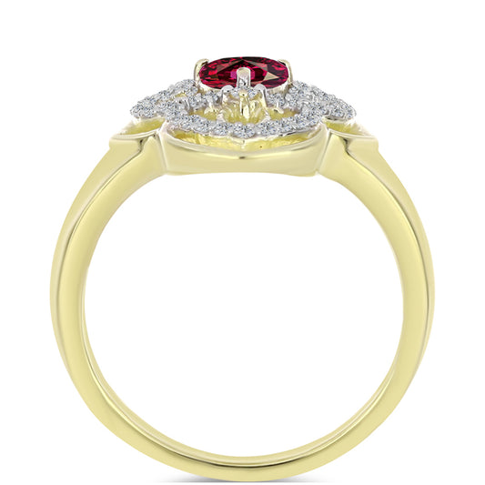 Pierścionek srebrny pozłacany z granatem rodolitem i białym topazem