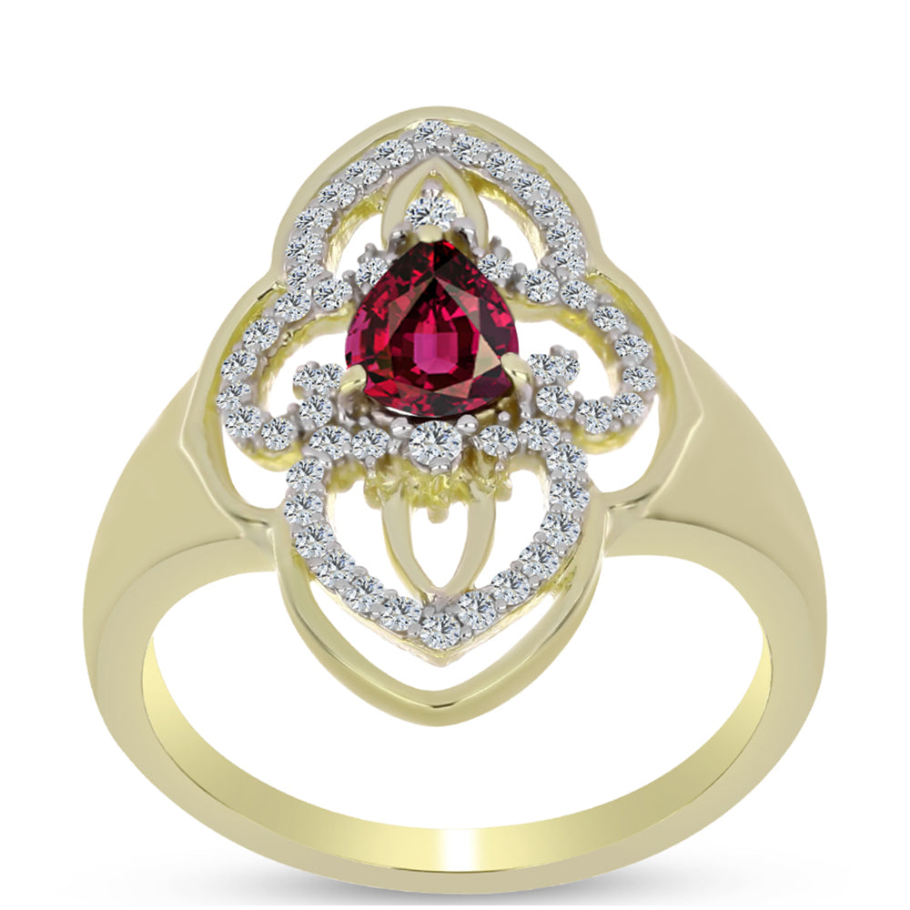 Pierścionek srebrny pozłacany z granatem rodolitem i białym topazem