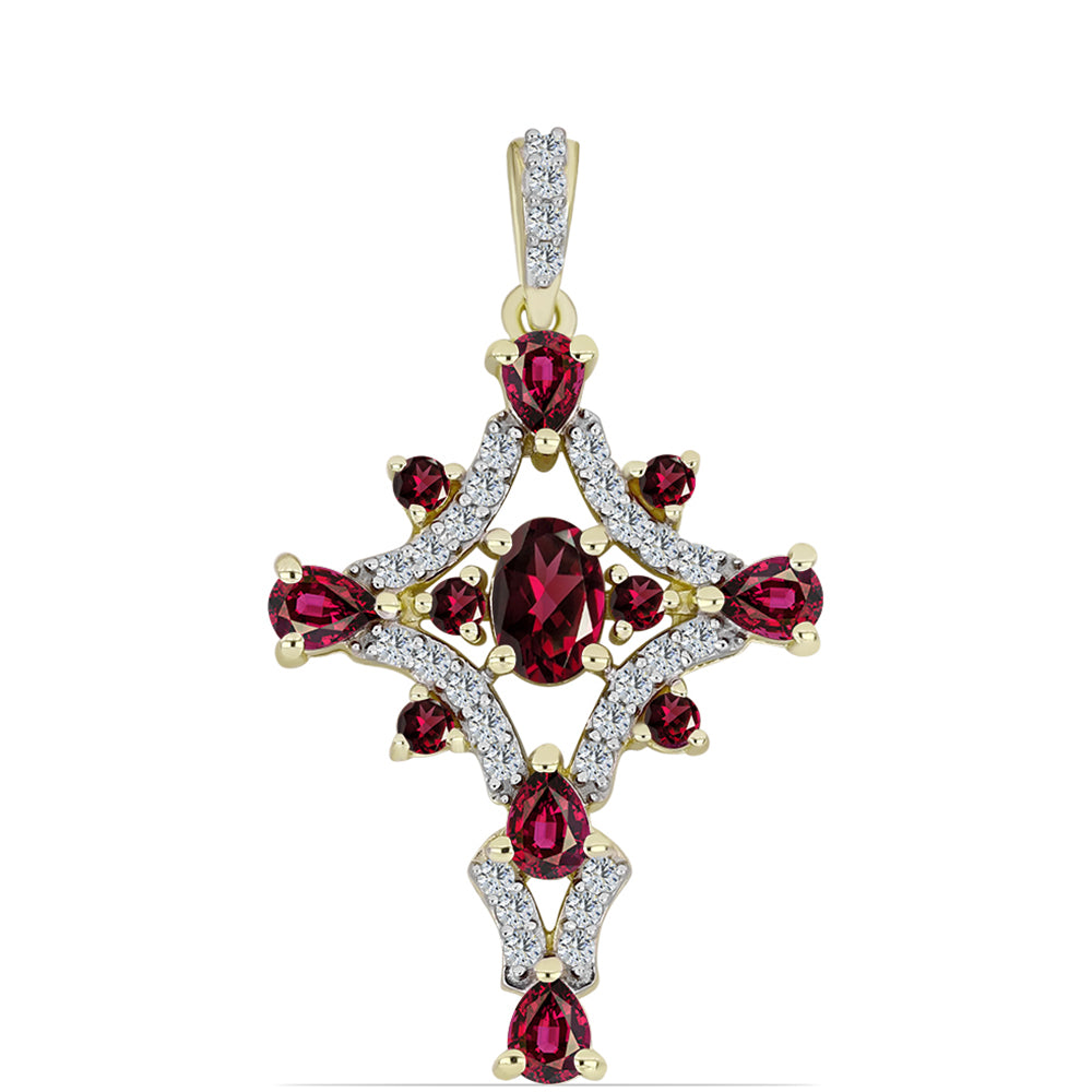 Zawieszka srebrna pozłacana z granatem rodolitem i białym topazem 1 