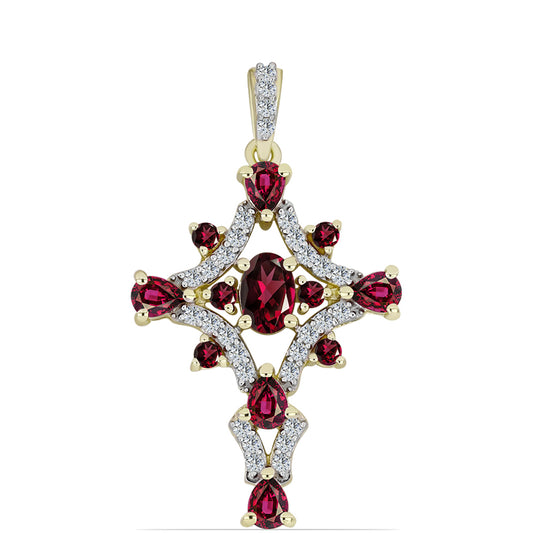 Zawieszka srebrna pozłacana z granatem rodolitem i białym topazem