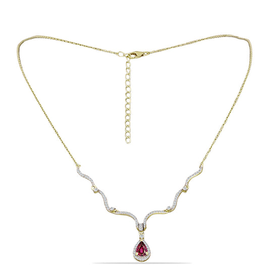 Naszyjnik srebrny pozłacany z granatem rodolitem i białym topazem