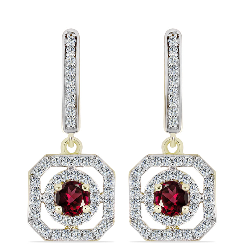Kolczyki srebrne pozłacane z granatem rodolitem i białym topazem 1 