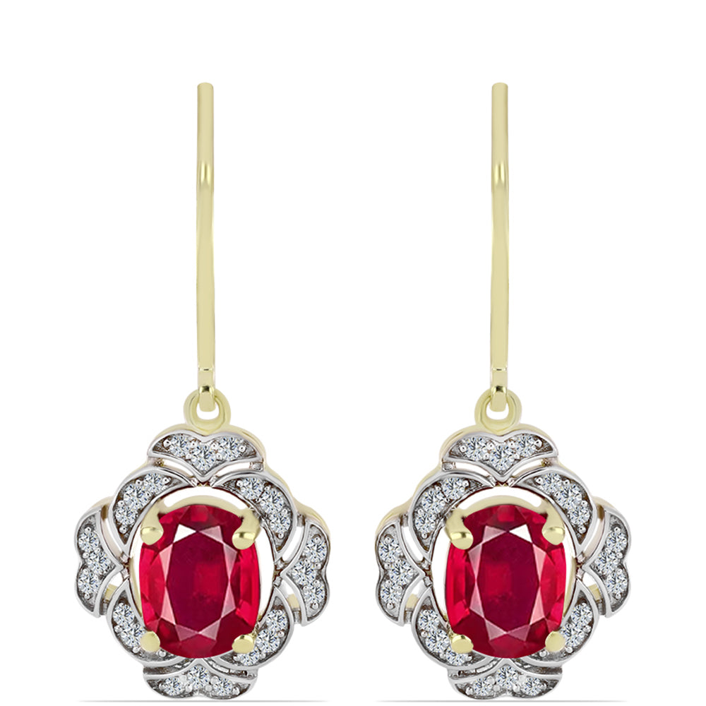 Kolczyki srebrne pozłacane z malgaskim rubinem i białym topazem