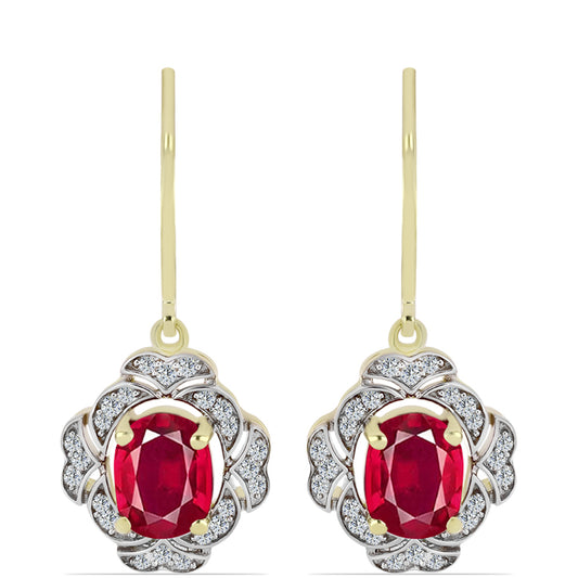 Kolczyki srebrne pozłacane z malgaskim rubinem i białym topazem