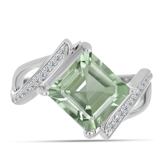 Pierścionek ze srebra próby 925 z zielonym ametystem i białym topazem