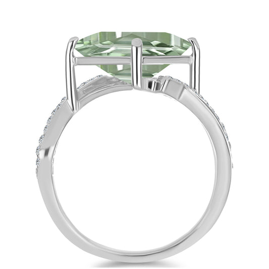 Pierścionek ze srebra próby 925 z zielonym ametystem i białym topazem