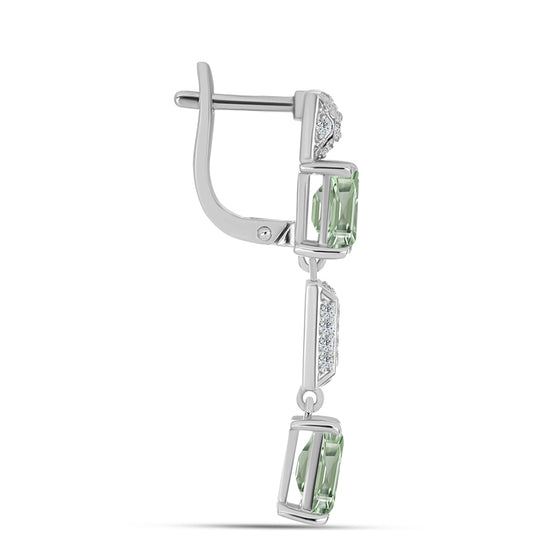 Kolczyki ze srebra próbe 925 z zielonym ametystem i białym topazem