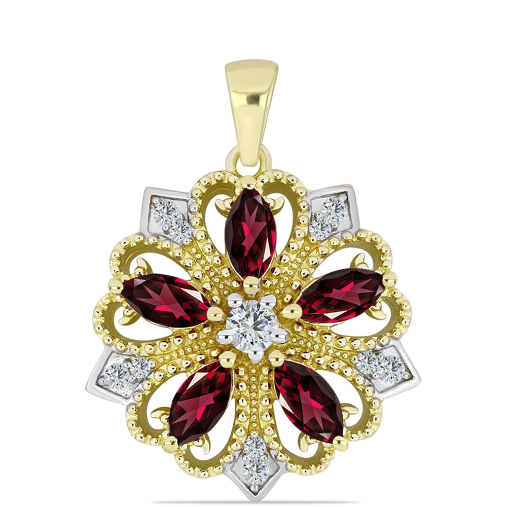 Zawieszka srebrna pozłacana z granatem rodolitem i białym topazem 1 
