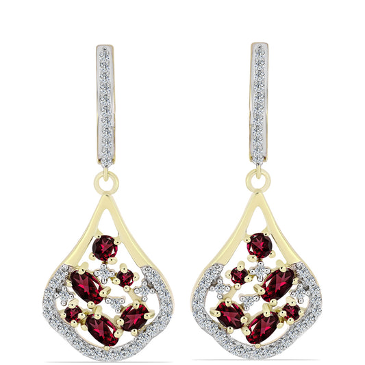 Kolczyki srebrne pozłacane z granatem rodolitem i białym topazem