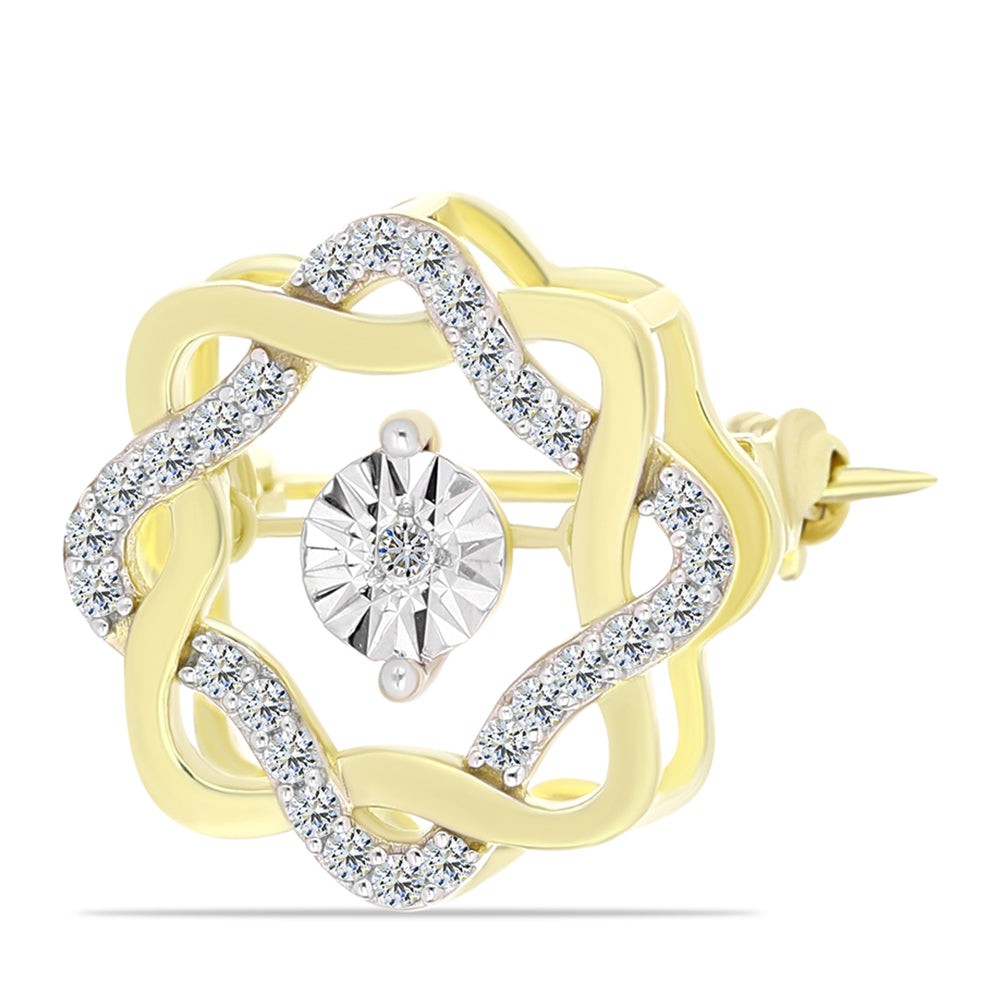 Broszka srebrny pozłacany z białym diamentem i białym topazem