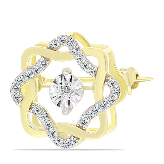 Broszka srebrny pozłacany z białym diamentem i białym topazem