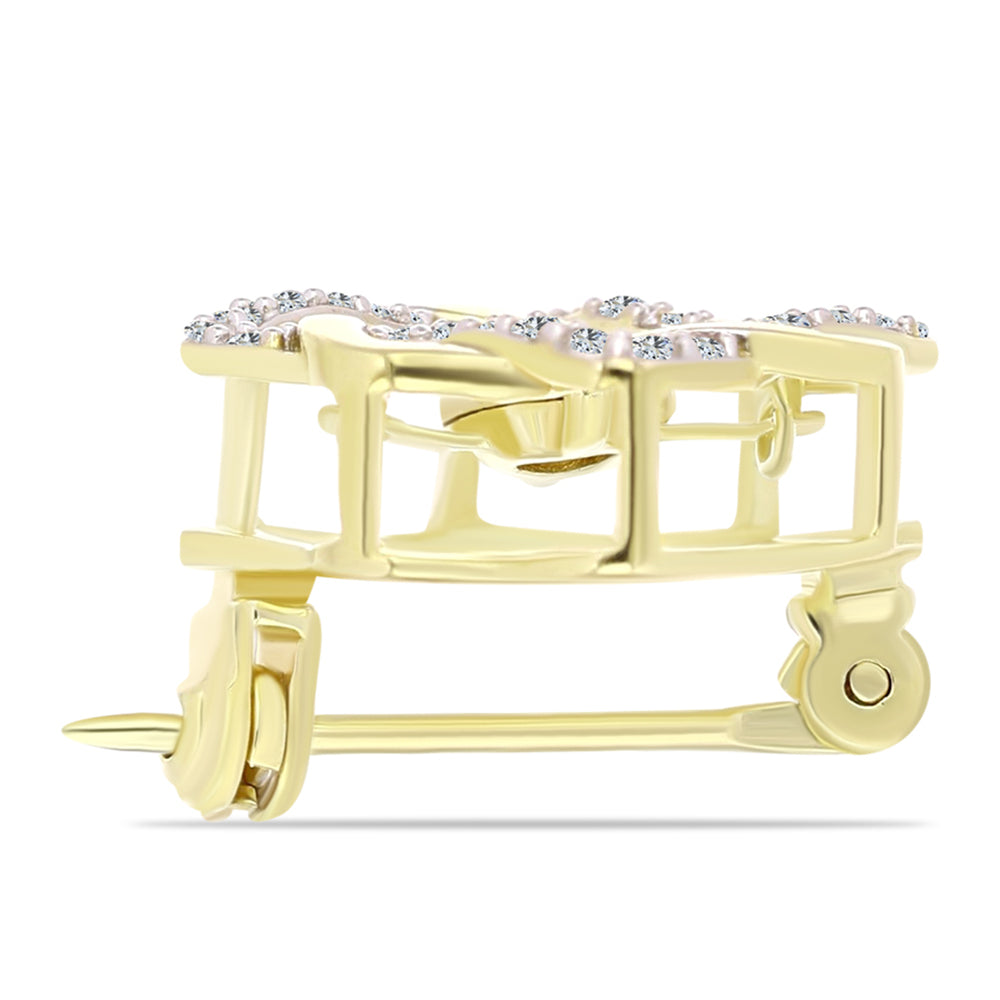 Broszka srebrny pozłacany z białym diamentem i białym topazem 2 