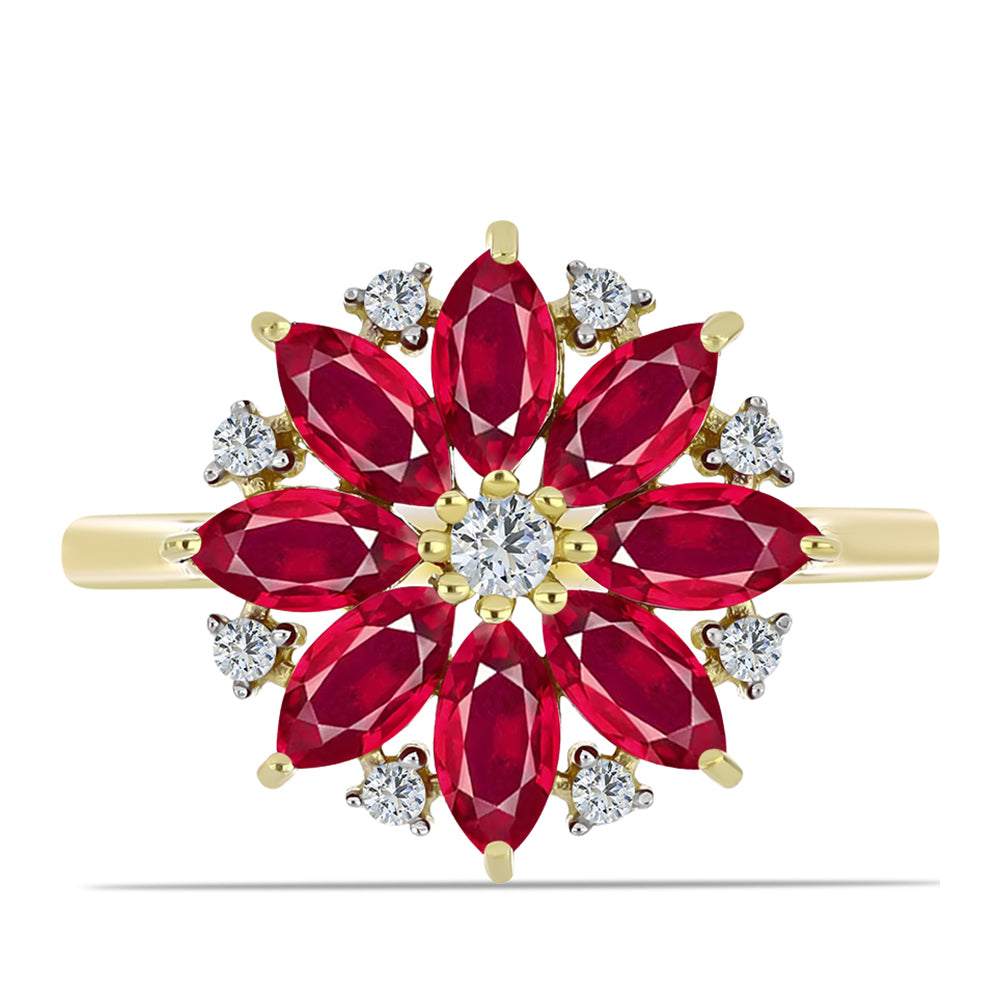 Pierścionek srebrny pozłacany z malgaskim rubinem i białym topazem