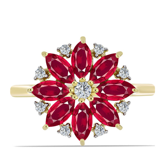 Pierścionek srebrny pozłacany z malgaskim rubinem i białym topazem