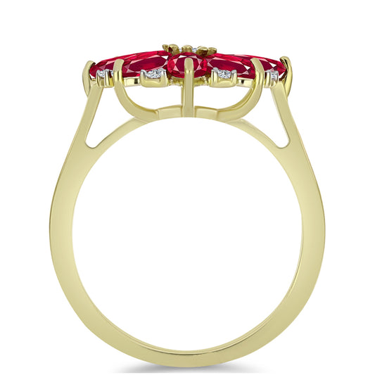 Pierścionek srebrny pozłacany z malgaskim rubinem i białym topazem