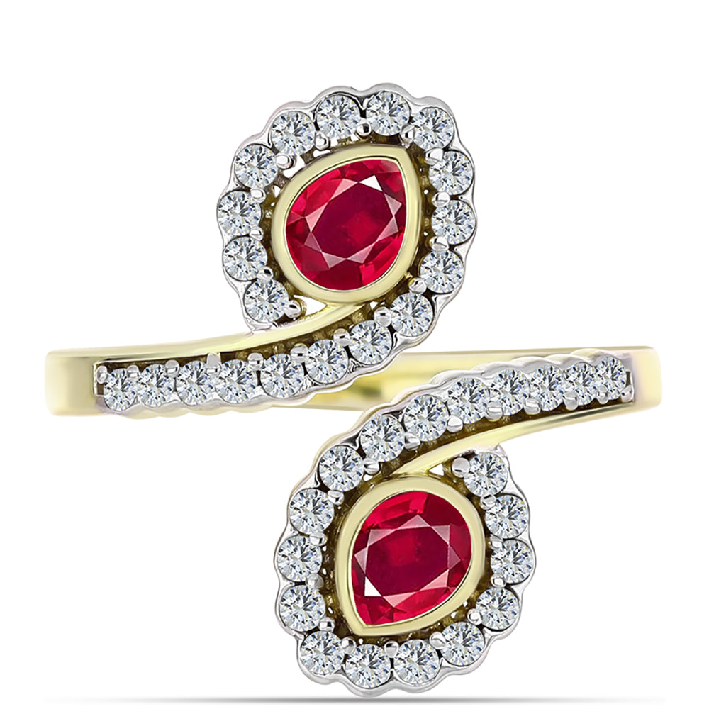 Pierścionek srebrny pozłacany z malgaskim rubinem i białym topazem