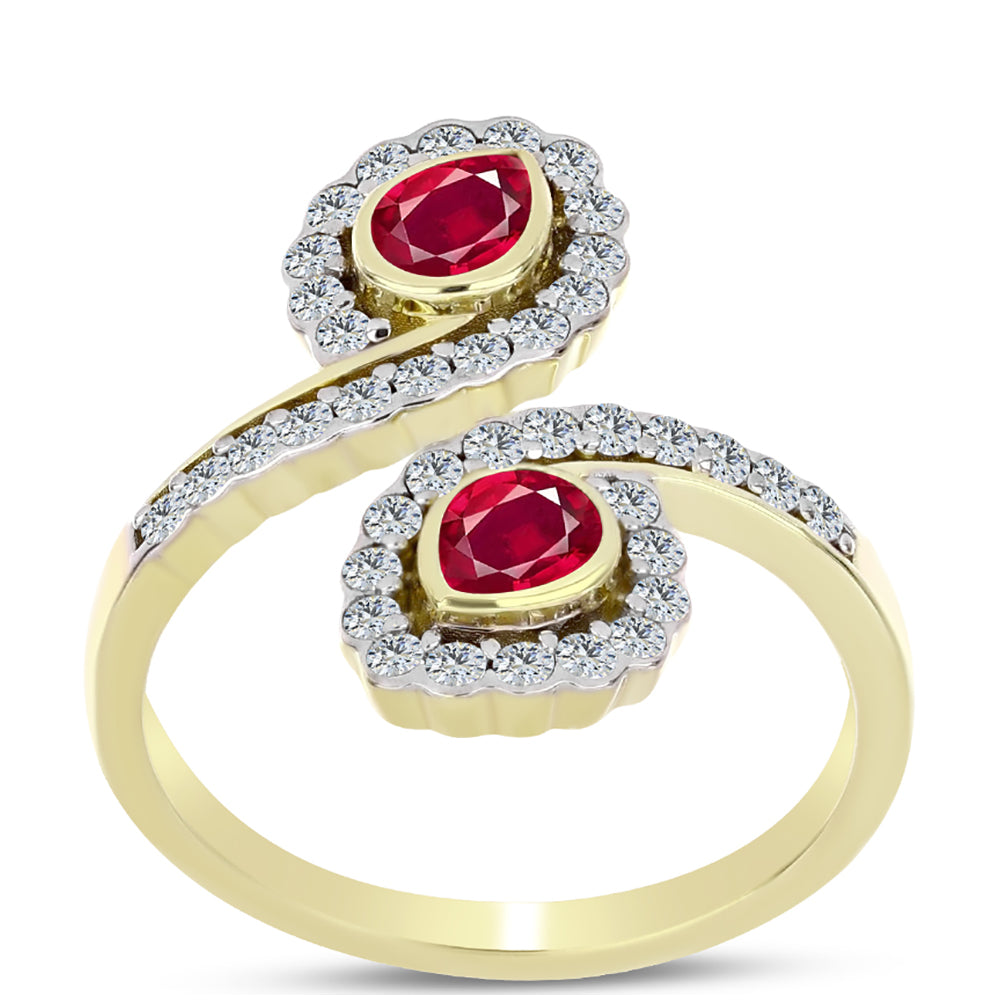 Pierścionek srebrny pozłacany z malgaskim rubinem i białym topazem 3 