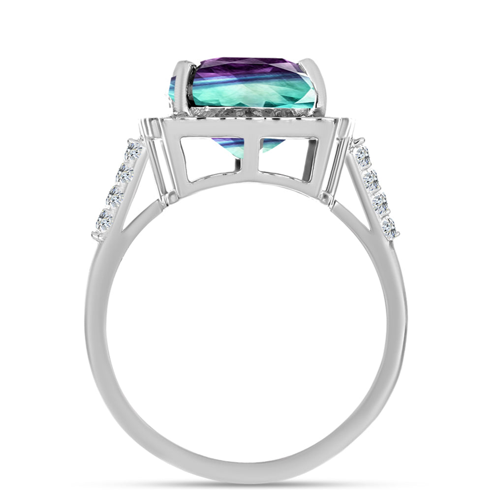 Pierścionek ze srebra próby 925 z fluorytem Zebra i białym topazem