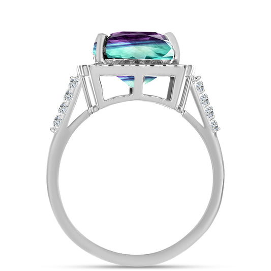 Pierścionek ze srebra próby 925 z fluorytem Zebra i białym topazem