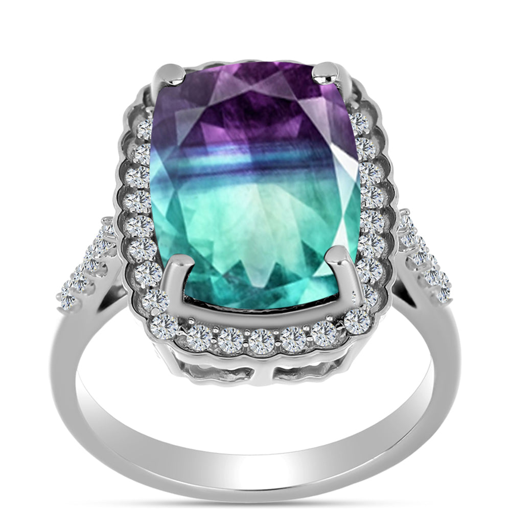 Pierścionek ze srebra próby 925 z fluorytem Zebra i białym topazem 3 