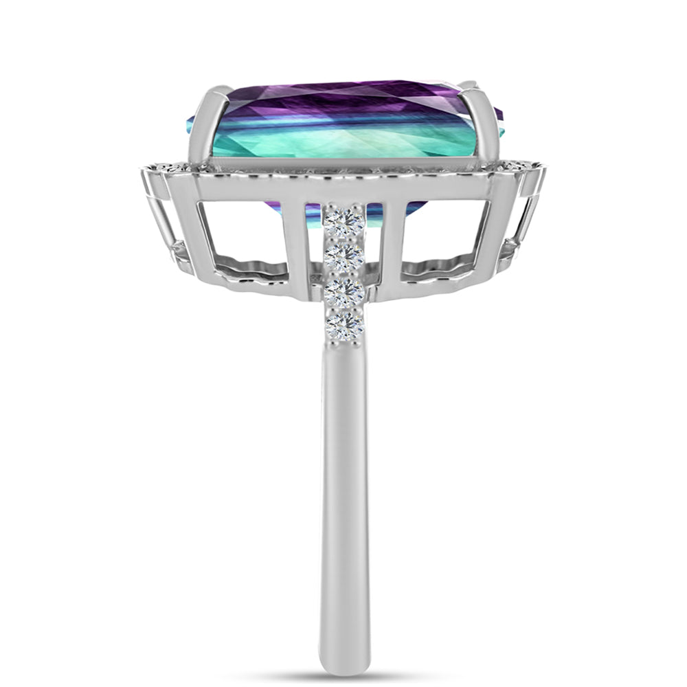 Pierścionek ze srebra próby 925 z fluorytem Zebra i białym topazem 4 