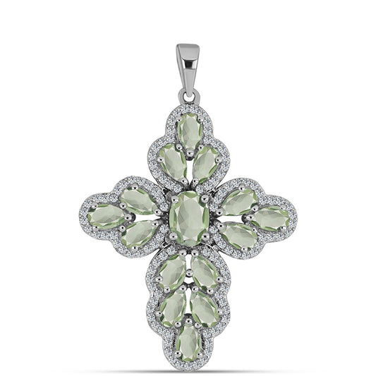 Zawieszka ze srebra próba 925 z zielonym ametystem i białym topazem