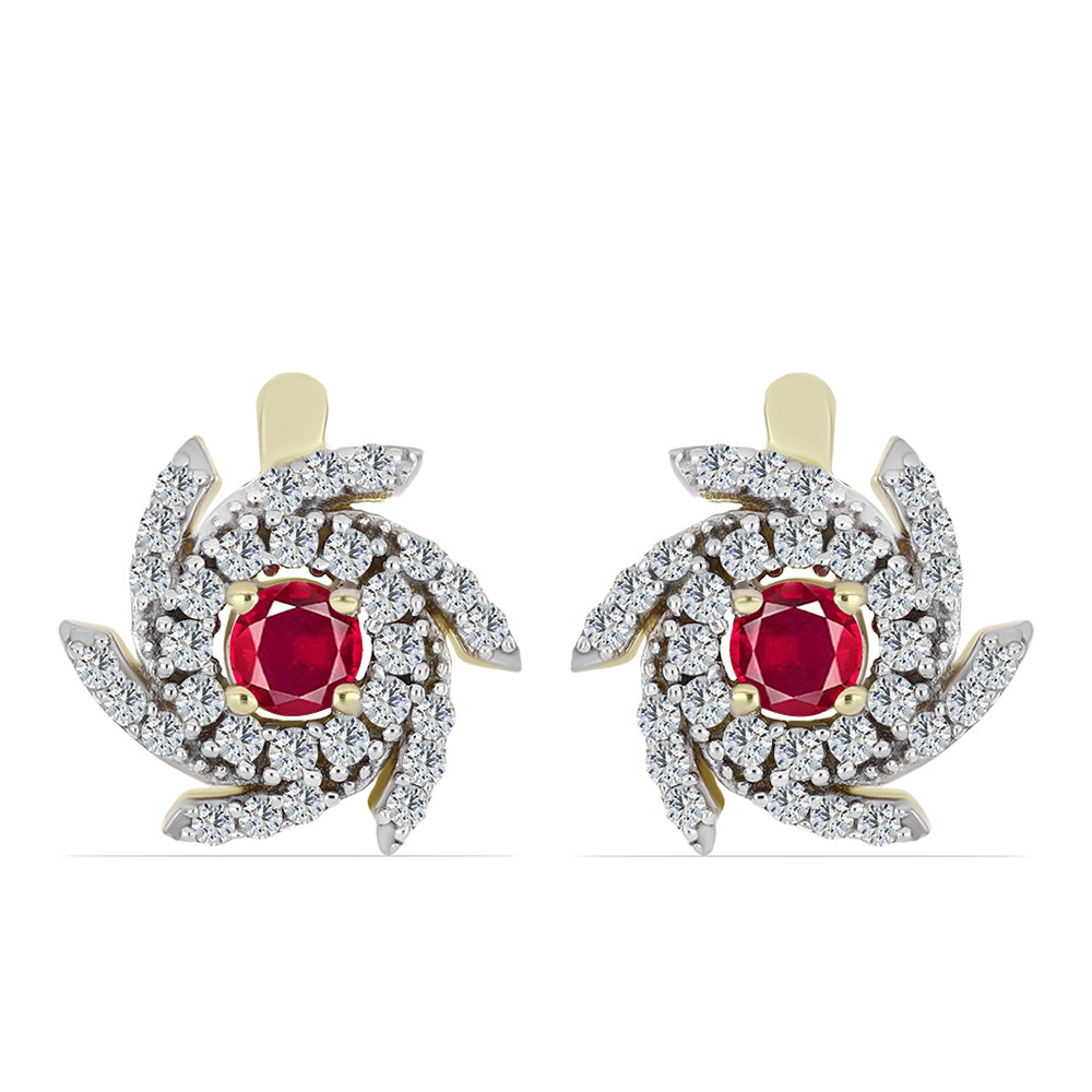 Kolczyki srebrne pozłacane z malgaskim rubinem i białym topazem