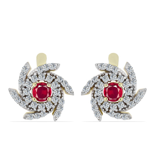 Kolczyki srebrne pozłacane z malgaskim rubinem i białym topazem