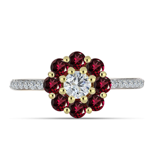 Pierścionek srebrny pozłacany z granatem rodolitem i białym topazem