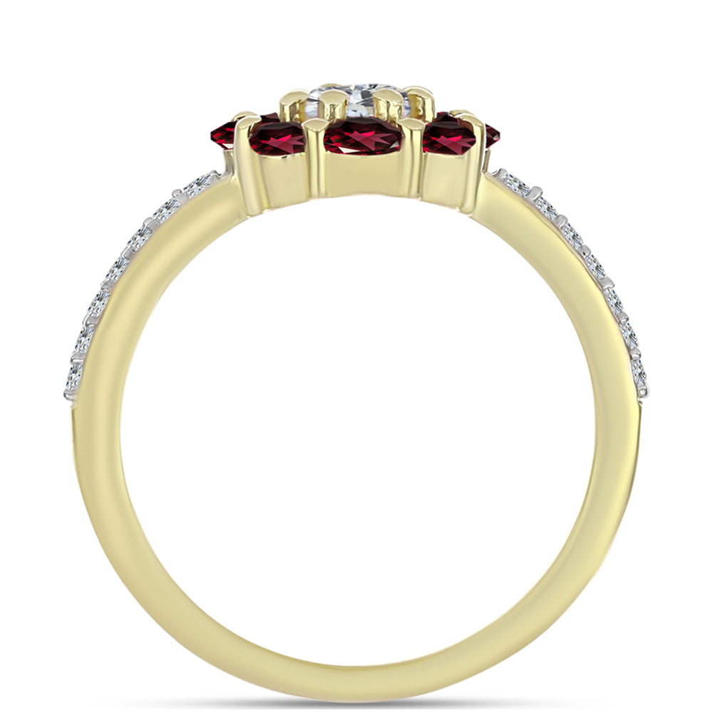 Pierścionek srebrny pozłacany z granatem rodolitem i białym topazem 2 