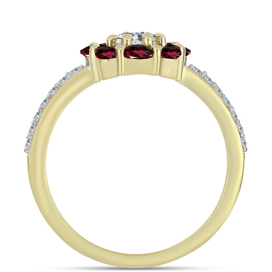 Pierścionek srebrny pozłacany z granatem rodolitem i białym topazem